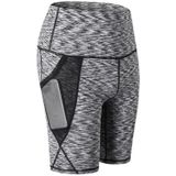 High Waist Mesh Sport Tight Elastic Quick Drying Fitness Shorts With Pocket (Color: Colorful Black Size:XXL)