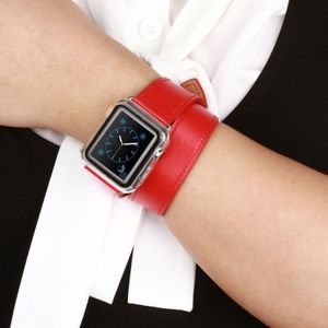 Voor Apple Watch 38mm dubbele cirkel stijl metalen gesp koeienhuid lederen horlogeband met Connector(Red)
