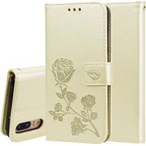 Rose relif horizontale Flip PU lederen draagtas voor Huawei P20  met houder & kaartsleuven & portemonnee (goud)