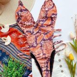 One-piece Open Back Swimsuit Snake Print Beach Bikini (Kleur: Oranje Maat:L)