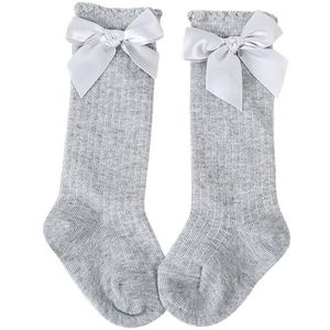 Kinderen sokken peuters meisjes grote boog knie hoge lange zachte katoen kant baby sokken  maat: S (grijs)