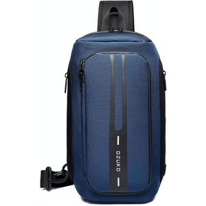 Ozuko 9315 Outdoor Waterproof Men Business Chest Bag Anti-theft Schouder Messenger Bag met externe USB-oplaadpoort (Donkerblauw)