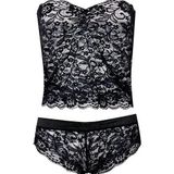 3 PCS Corset Lace Brassiere Push Up Vest Top Bra en Panty Set Ondergoed set  Cup Size:S(Zwart)