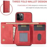 Dg. MING M1-serie 3-voudige multikaart portemonnee + magnetische achterkant schokbestendig hoesje met houderfunctie voor iPhone 12 / 12 Pro (rood)