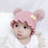 MZ8264 Cartoon Driedimensionale Franse Frietjes Duck Baby Skullcap Gebreid Dubbele Bal Wollen Hoed  Grootte: Vrije maat (Roze)