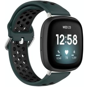 Voor Fitbit Versa 3 tweekleurige geperforeerde ademende siliconen horlogeband (olijfgroen + zwart)
