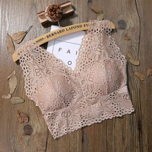 Vrouwen Lace Crop Top Seamless Ladies Sexy V hals Tube Tops  Size:One Size (Skin)