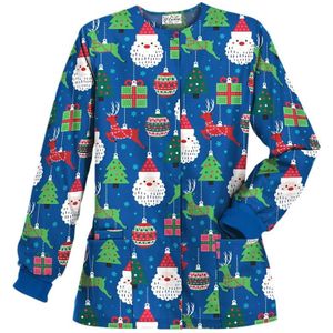 Kerstmis lange mouwen stand-up kraag single-breasted bedrukt beschermende werkkleding (kleur: blauwe sneeuwman maat: XL)