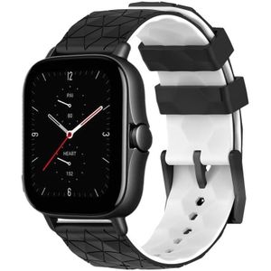 Voor Amazfit GTS 2E 20 mm voetbaltextuur tweekleurige siliconen horlogeband (zwart + wit)