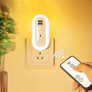 Dual-USB Afstandsbediening Timer Dimming Nacht licht slaapkamer aansluiting LED-wandlamp  CN Plug