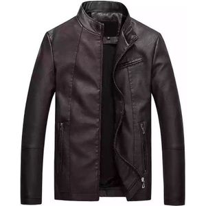Mannen Slim-fit Washed PU Leather Jacket (Kleur:Koffiemaat:XXXL)