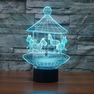 Carrousel zwarte basis creatieve 3D LED decoratieve nachtlampje  16 kleur afstandsbediening versie