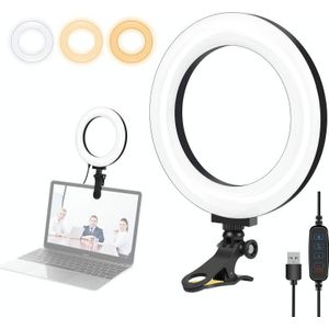 PULUZ 6.2 inch 16cm Ring Selfie Light 3 Modes USB Dimmable Dual Color Temperature LED Curved Vlogging Photography Video Lights with  Monitor Clip Holder(Black)
