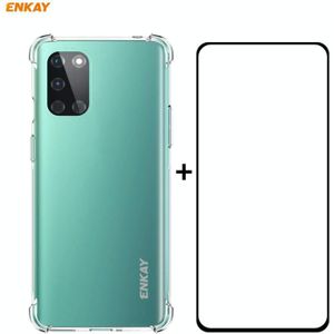 Voor OnePlus 8T Hat-Prince ENKAY Clear TPU shockproof case Soft Anti-slip Cover + 0.26mm 9H 2.5D Full Glue Full Coverage Tempered Glass Protector Film