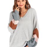 Fashion casual trui met V-hals (kleur: grijs maat: M)