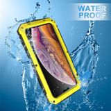 Voor iPhone XS Max Schokbestendig waterdicht stofdicht metaal + siliconen beschermhoes met houder (geel)