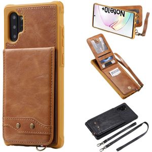 Voor Galaxy Note 10+ Vertical Flip Shockproof Leather Protective Case met Long Rope  Support Card Slots & Bracket & Photo Holder & Wallet Function(Brown)