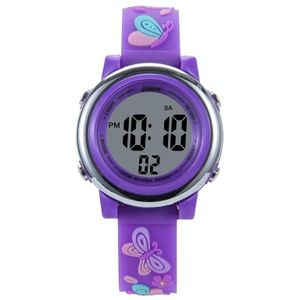 JNEW A86628 Student Cartoon 3D Butterfly Multifunctionele Waterdichte LED Sports Elektronisch Horloge (Dark Purple)