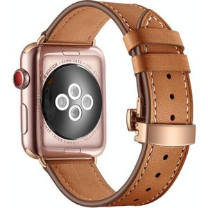 Echt leer + vlinder rose gouden gesp vervangende watchbands voor Apple Watch Series 6  SE & 5 & 4 40mm / 3 & 2 & 1 38mm (bruin)