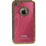 iPhone 4 & 4S met nep diamanten ingelegd Kunststof OMO back cover Hoesje (pruim rood)