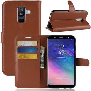 Voor Galaxy A6 PLUS 2018 Litchi textuur horizontale Flip lederen draagtas met houder & kaartsleuven & portemonnee (bruin)