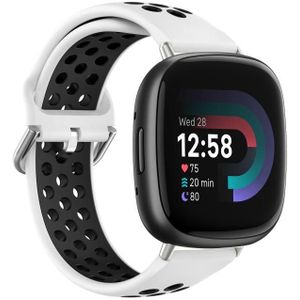 Voor Fitbit Versa 4 tweekleurige geperforeerde ademende siliconen horlogeband (wit + zwart)