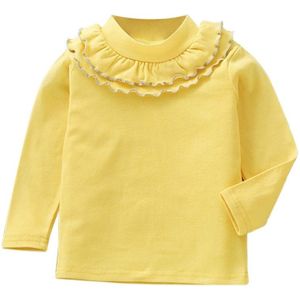 Lente Meisjes Solid Color Lace Ronde Hals Bottoming Shirt Kinderkleding  Hoogte:100cm (Geel)