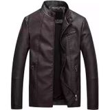 Herslim-fit Washed PU Leather Jacket (Color:Coffee Size:XXL)