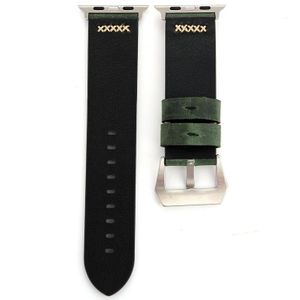 Voor Apple Watch serie 3 & 2 & 1 38mm Retro XX lijn patroon lederen pols horloge Band (groen)