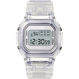 Buitensporten Eenvoudige transparante behuizing Waterdicht lichtgevend elektronisch horloge (transparant vierkant wit)