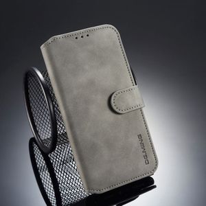 Dg. MING retro olie kant horizontale flip case voor iPhone XR  met houder & kaartsleuven & portemonnee (grijs)