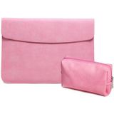 Horizontal Litchi Texture Laptop Bag Liner Bag For MacBook 12 Inch A1534(Liner Bag+Power Bag Pink)