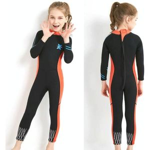 DIVE&SAIL 2 5mm Kinderduikpak Een stuk warm snorkelpak Drifting Sunscreen Badpak  Maat: XL(Zwart Oranje)