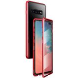 Voor Samsung Galaxy S10+ Magnetic Metal Frame Dubbelzijdige Tempered Glass Case(Rood)