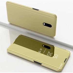 Galvaniseren spiegel horizontale Flip lederen case voor OnePlus 7 Pro  met houder (goud)