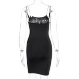 Dames sexy slim-fit jarretel jurk (kleur: zwart maat: s)