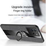 Voor vivo iQOO Neo 6 XINLI Stitching Doek Textuur TPU Telefoonhoes met Ringhouder(Zwart)