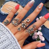 4 stuks/Set antieke Vintage Bohemen stijl Rose Flower ringen voor Women(silver)