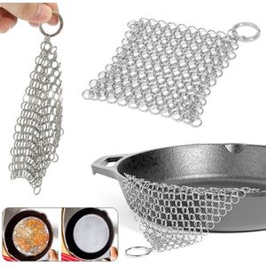 RVS vierkant gietijzer Cleaner pot borstel scrubber Home kookgerei keuken schoonmaken tool  grootte: 7  7inch