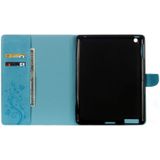 Voor iPad 4 geperste bloemen vlinder patroon horizontaal flip PU lederen draagtas met magnetische Buckle & houder & Card Slots & Wallet(Blue)