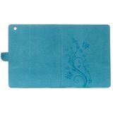 Voor iPad 4 geperste bloemen vlinder patroon horizontaal flip PU lederen draagtas met magnetische Buckle & houder & Card Slots & Wallet(Blue)