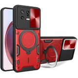 Voor Xiaomi 13 CD Texture Sliding Camshield Magnetische Houder Telefoon Case(Rood)