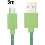 Geweven Nylon stijl micro 5 pin USB data transfer / laad kabel voor samsung galaxy s iv / i9500 / s iii / i9300 / note ii / n7100 / nokia / htc / blackberry / sony, lengte: 3 meter (groen)