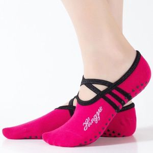 1 paar sport yoga sokken slipper voor vrouwen anti slip Lady demping bandage Pilates sok  stijl: gekruiste en Lace-up (Plum Purple)