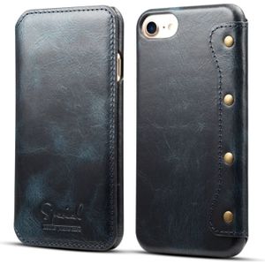 Voor iPhone 6s / 7 / 8 Denior Oil Wax Cowhide Eenvoudige horizontale flip lederen hoes met card slots & Wallet (Donkerblauw)