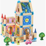 Kleurrijke kinderen speelgoed bouwstenen houten model stereo puzzel huis 128 PCS