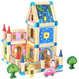 Kleurrijke kinderen speelgoed bouwstenen houten model stereo puzzel huis 128 PCS