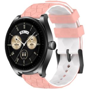 Voor Huawei horlogeknoppen 22 mm voetbalpatroon tweekleurige siliconen horlogeband (roze + wit)