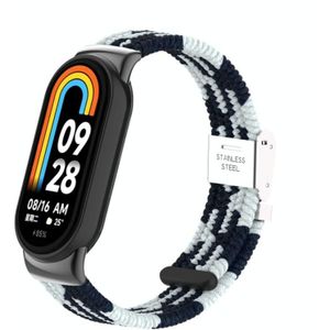 Voor Xiaomi Mi Band 8 / 8 NFC metalen kop + nylon gevlochten stalen gesp horlogeband (zwart wit)