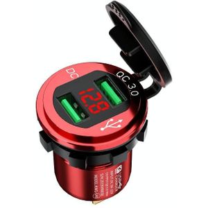 Auto motorfiets gewijzigd USB-oplader QC3.0 metalen waterdichte snelle lading (rood shell rood licht)